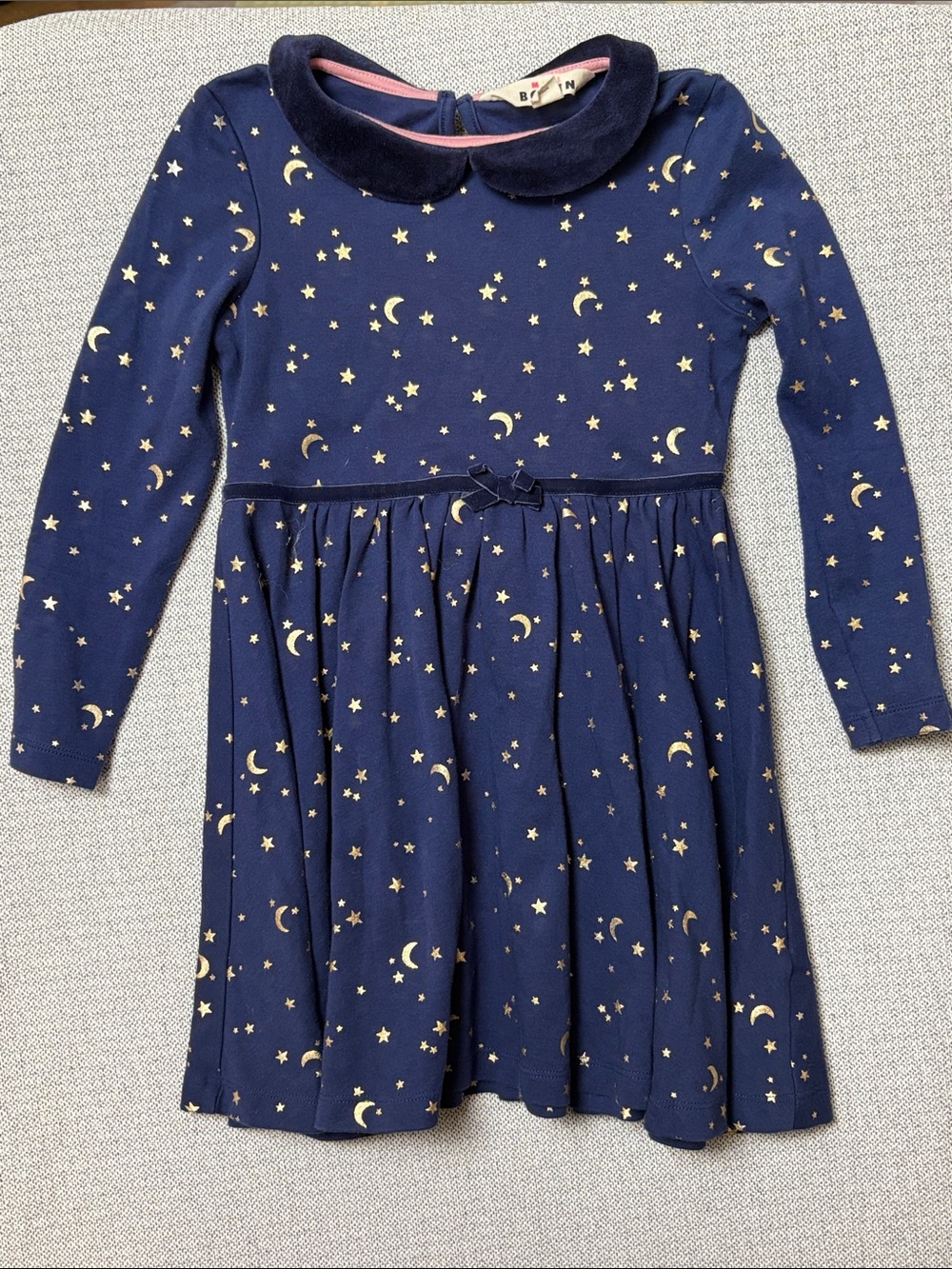 Mini Boden Girls Navy Stars & Moons Twirly Dress Peter Pan Collar